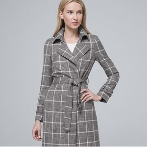 White House Black Market Plaid Belted Trench Coat